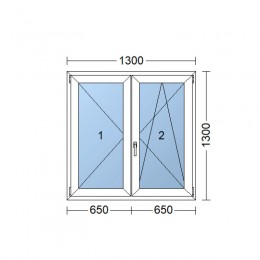 Dvoukřídlé Plastové okno | 130 x 130 cm (1300 x 1300 mm) | bílé |otevíravé i sklopné | pravé
