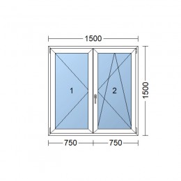 Dvoukřídlé Plastové okno | 150 x 150 cm (1500 x 1500 mm) | bílé |otevíravé i sklopné | pravé